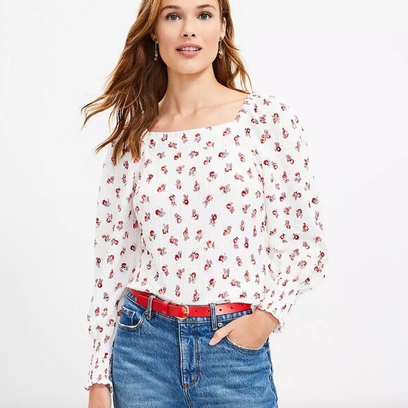LOFT Tops - NWT Loft Floral Puff Sleeve Square Neck Top